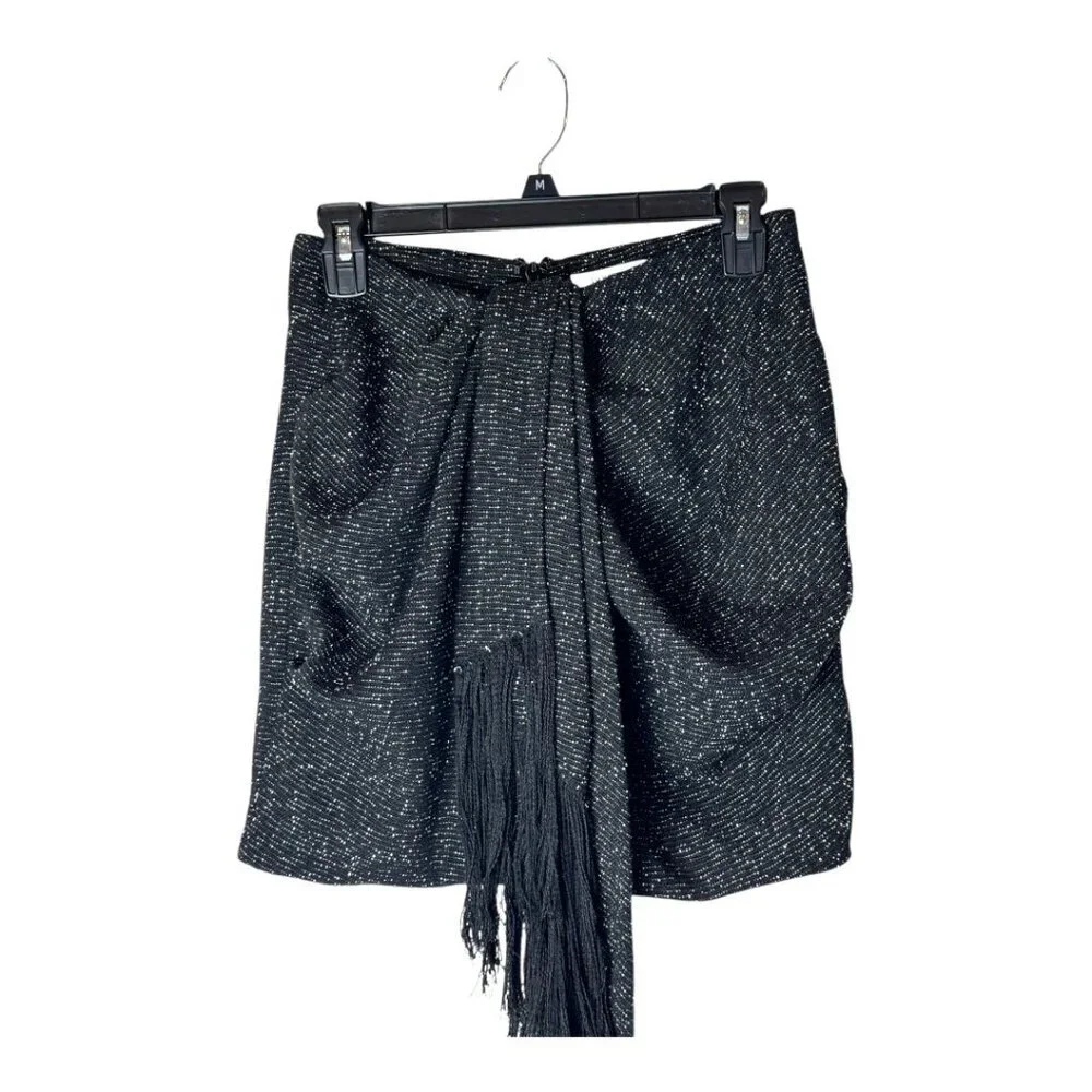 House Of CB‎ Skirt Women Small Black Tweed Draped Fringe Mini Sexy Preppy - Picture 4 of 10